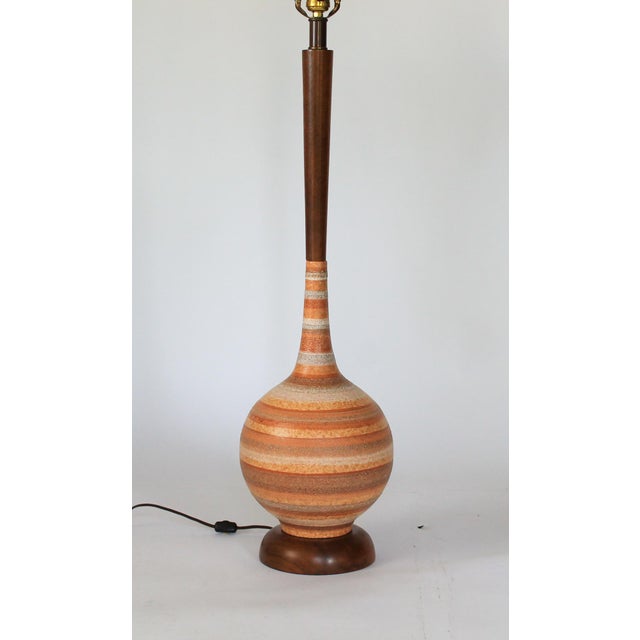 Mid-Century Modern Ceramic and Walnut Lamp For Sale In Milwaukee - Image 6 of 12