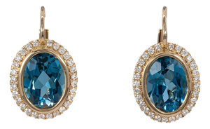 2.9Ct London Blue Topaz Stud Earrings With Earth-Mined Diamond Accents: 14k Gold, A Pair