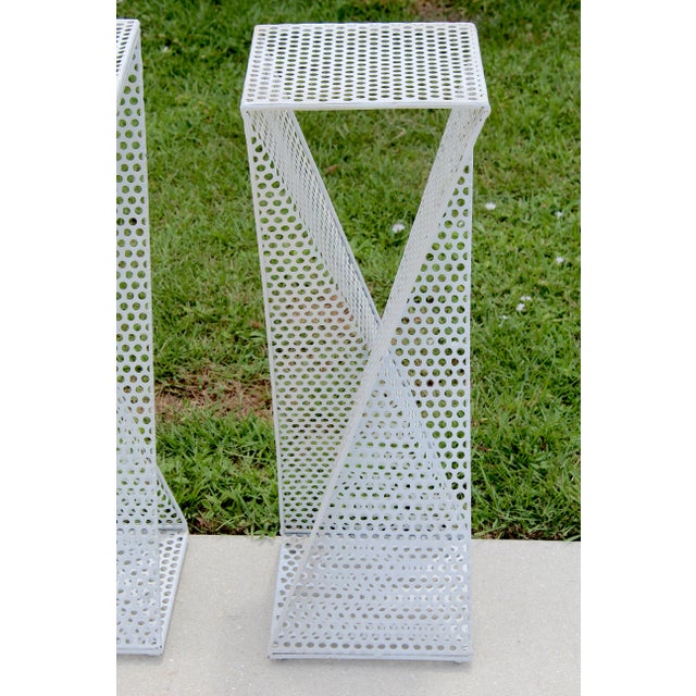 Vintage 1960s Mathieu Matégot Style Sculptural Perforated Metal Pedestals – Pair of Mid-Century Modern Plinths For Sale - Image 9 of 16