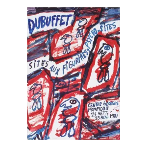 Jean Dubuffet 'Sites aux Figurines Psycho-sites' Outsider Art Red,Blue,Multicolor Offset Lithograph