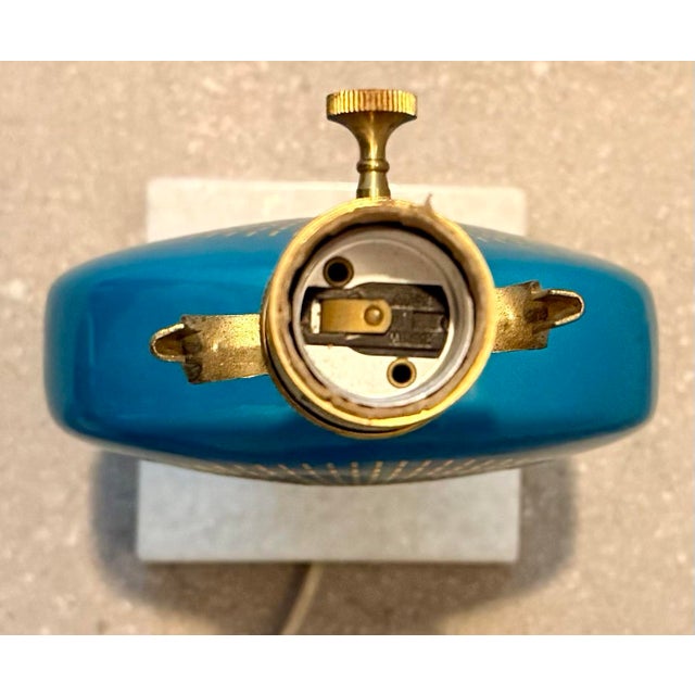 Metal Vintage Rare Retired Jonathan Adler Santorini Electra Aqua With Gold Sunburst Table Lamp, From His Mediterranean-Inspired Collection For Sale - Image 7 of 12