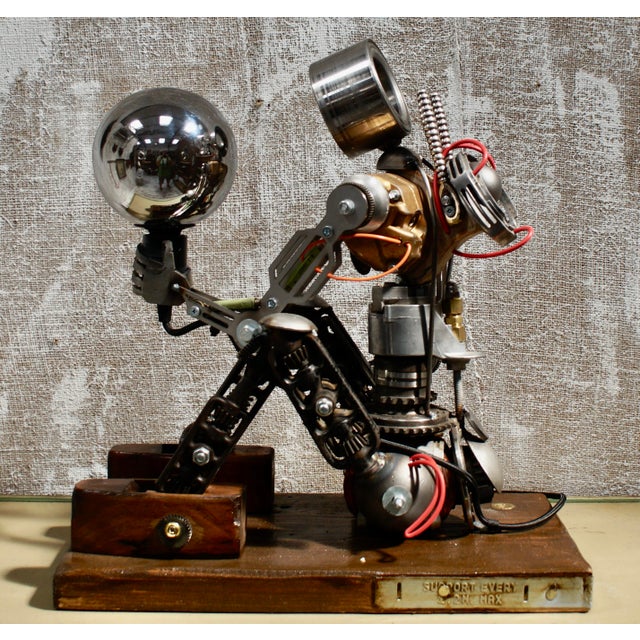 Vintage Custom Steampunk Robot Lamp by Simon Smith, 1950 For Sale - Image 4 of 9