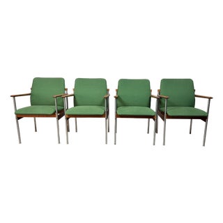 Mid-Century Dining Chairs with Green Upholstery from Thereca, 1960s, Set of 4 For Sale