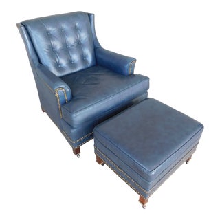 Hancock & Moore Leather Tufted Back Club Chair and Ottoman For Sale