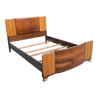 1940s Art Deco Burlwood Full Bed Frame For Sale