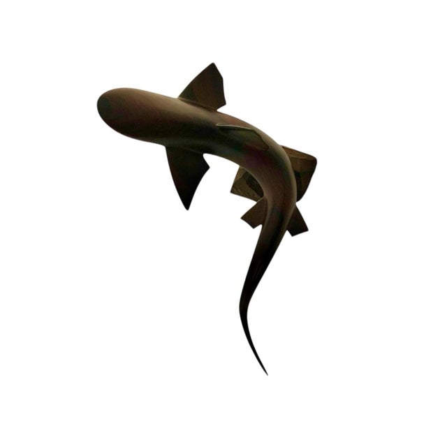 Shark Sculpture Hand Carved Wood Great Fish Figurine Vintage Gift For Sale - Image 9 of 10