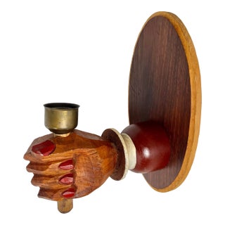 Vintage Carved Hand Candle Sconce For Sale