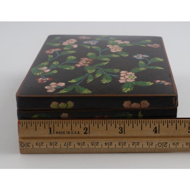 Metal Vintage Chinese Cloisonné Enamel Jewelry Box With Floral Motif, Divided Interior & Brass Feet For Sale - Image 7 of 8
