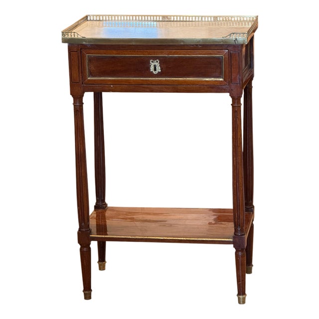19th Century French Marble Top Mahogany Side Table With Brass Gallery For Sale