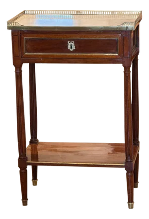19th Century French Marble Top Mahogany Side Table With Brass Gallery