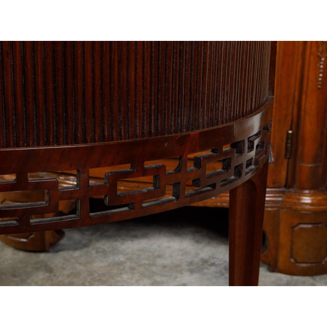 Brown English Mahogany 19th Century Demi-Lune Console Table with Tambour Sliding Doors For Sale - Image 8 of 12