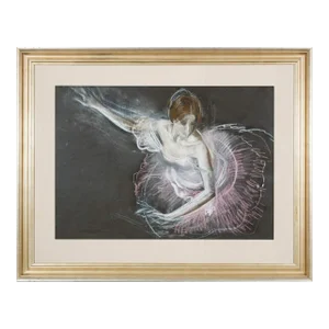 1970s "Ballet Dancer, Rose Variation" Expressionist Ballerina Portrait Pastel Drawing by Valery Kosorukov, Framed