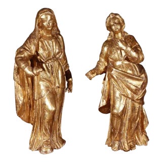 19th Century, Robed, Italian Giltwood Figures, 1800s - A Pair For Sale