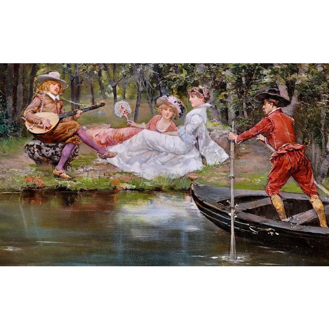 W. Etienne-19th Century Romantic Musical Outdoor Scene -Oil Painting For Sale - Image 4 of 10