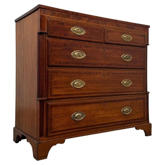 18th Century English Georgian Inlaid and Crossbanded Oak Chest of Drawers For Sale - Image 4 of 12
