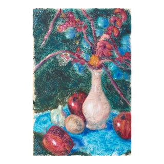 'Apples and Cherry Blossoms' by Sally Mack, Post-Impressionist Still Life, Woman Artist For Sale