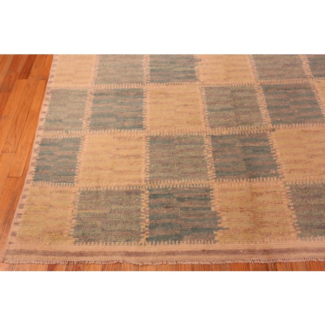 Early 21st Century Nazmiyal Collection Modern Swedish Rug Turquoise and Golden Tones For Sale - Image 5 of 6