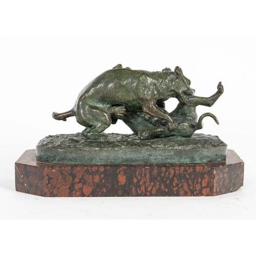 Napoleon II Bronze Sculpture of Two Dogs Playing on a Marble Base For Sale - Image 4 of 7