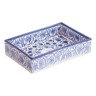 Custom Made Rectangular Blue Bathroom Sink, Handmade Washbasin, Hand-Painted Vessel Sink For Sale