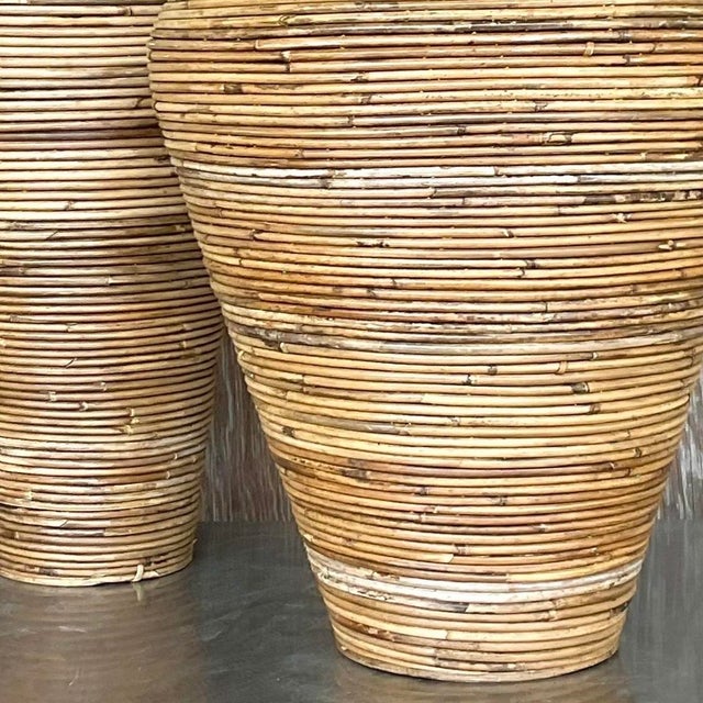 Vintage Coastal Pencil Reed Vases - Set of 2 For Sale - Image 11 of 12
