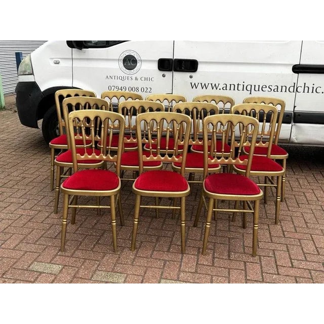 Louis Style Upholstered Gilt Wood Dining Chairs, Set of 12 For Sale - Image 3 of 10
