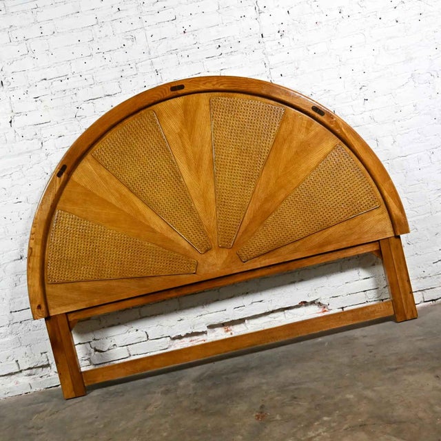Vintage Modern to Postmodern Arched Rising Sun Pattern Oak & Cane King