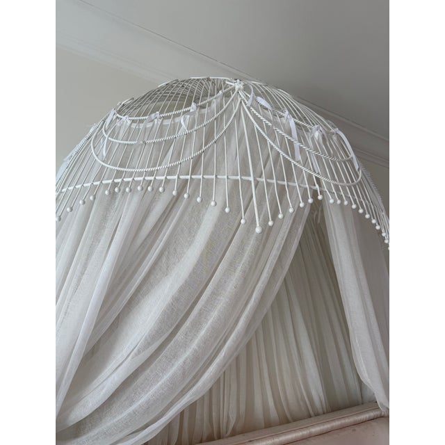 Blush Custom Queen Upholstered Bed With Canopy For Sale - Image 8 of 10