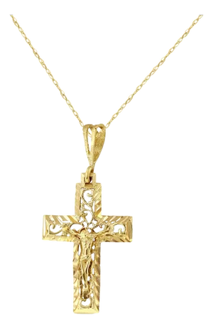 Large Crucifix with Diamond Cuts 14k Yellow Gold