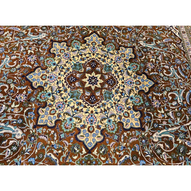 Vintage Persian Tabriz Rug, Hand-Knotted Wool, Mythical Firebird Motif, Brown & Ivory, 10x13 For Sale - Image 10 of 15