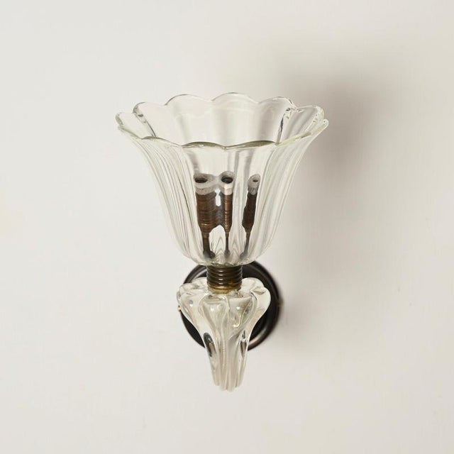 1950s Large Murano Glass and Bronzed Brass Flower Sconces from Barovier, Italy, 1940s, Set of 2 For Sale - Image 5 of 13