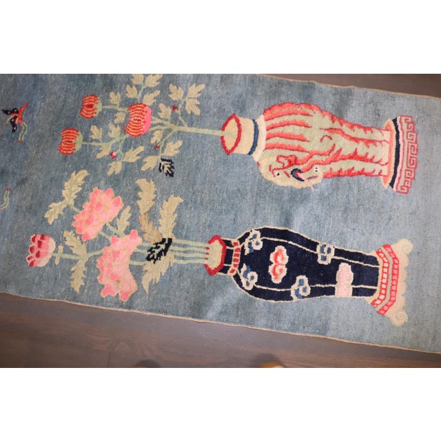 Chinese Early 20th Century Light Blue Chinese Batou Small Rug - 2' x 4'2" For Sale - Image 3 of 6