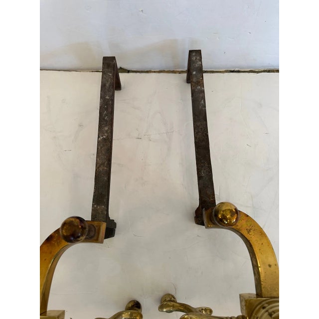 Classic Cast Brass Chippendale Style Andirons -A Pair For Sale - Image 4 of 9