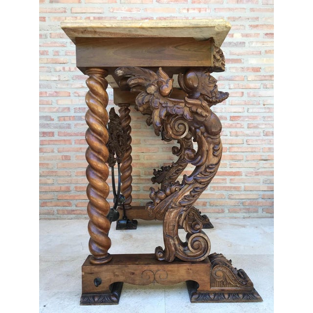 Late 19th Century 19th Century Console Carved Table Renaissance with Beige Marble Top For Sale - Image 5 of 18