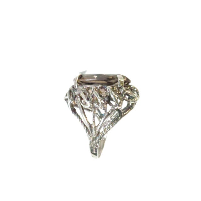 Vintage Sterling Smoky Topaz Cocktail Ring 1950s, Size 4.5 For Sale - Image 4 of 7
