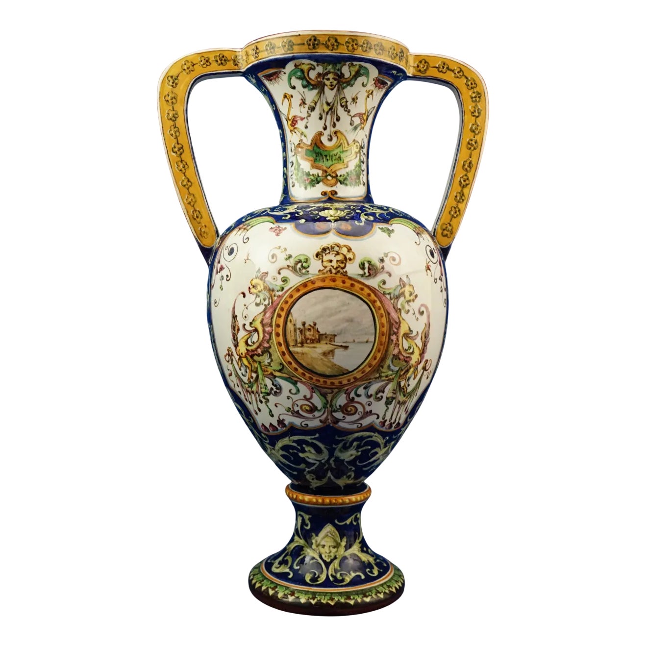 Large Neo-Renaissance Arabesque Vase in Majolicated Ceramic from Farina ...