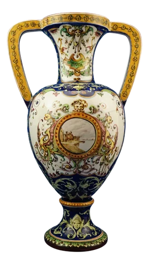 Large Neo-Renaissance Arabesque Vase in Majolicated Ceramic from Farina, Faenza, Italy, 1920s
