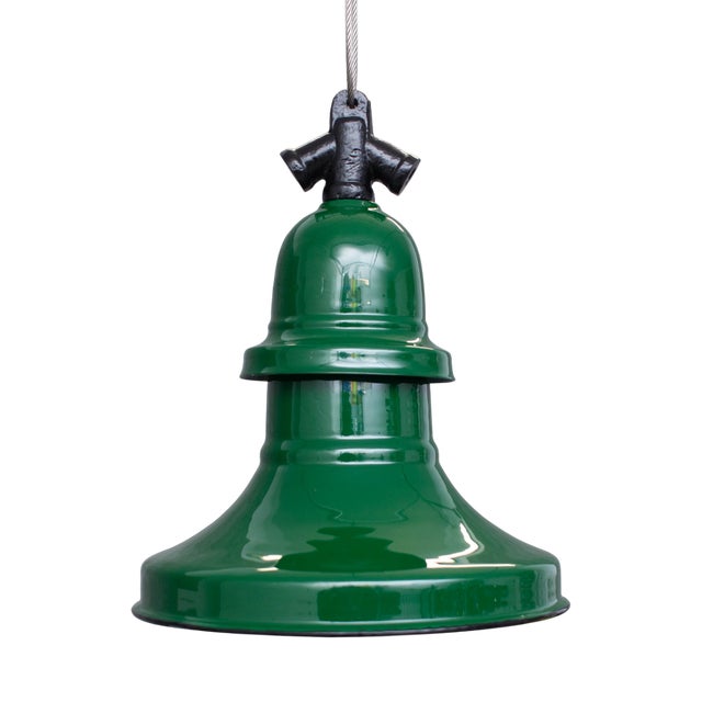 Industrial Enamel Ceiling Lamp in Green, 2000s For Sale
