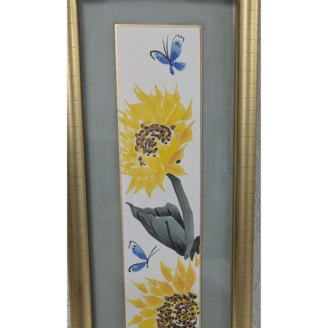 Yellow Mid 20th Century Modern East Asian Style Sunflower Ink Wash Painting - Framed For Sale - Image 8 of 12