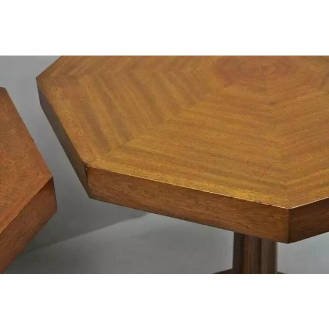 Brown Art Deco Grosfeld House Style Octagonal Mahogany & Lucite Pedestal Side Tables - a Pair For Sale - Image 8 of 12