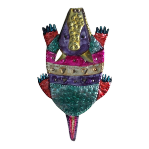 Mexican Painted Punched Tin Folk Art Armadillo Candle Holder Wall Mount Shelf Sitter