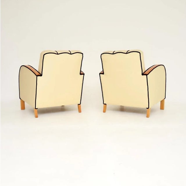 Art Deco Swedish Leather and Satin Birch Armchairs, 1930s, Set of 2 For Sale - Image 4 of 12