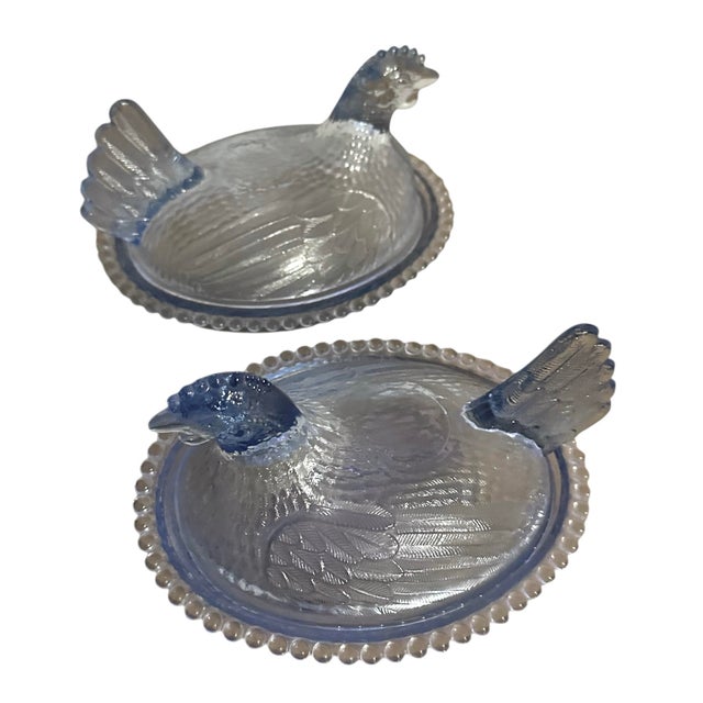 1970s A Pair of Indiana Glass Cornflower Blue Hen on a Nest Covered Dishes For Sale - Image 9 of 12