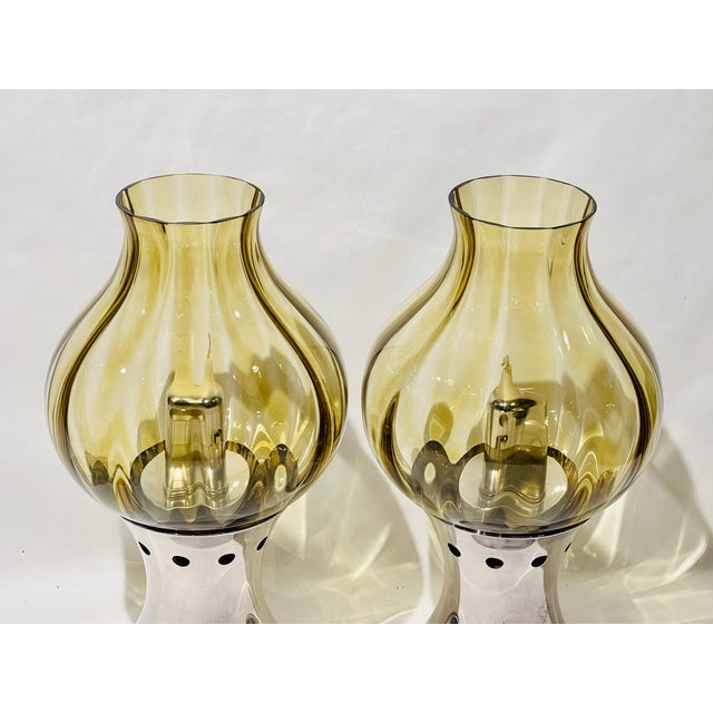 Towle Silver and Glass Hurricane Lamps - Set of 2