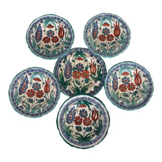 Handpainted Vintage Italian Persian Style Ricco Ceramic Plates- Set of 6 For Sale