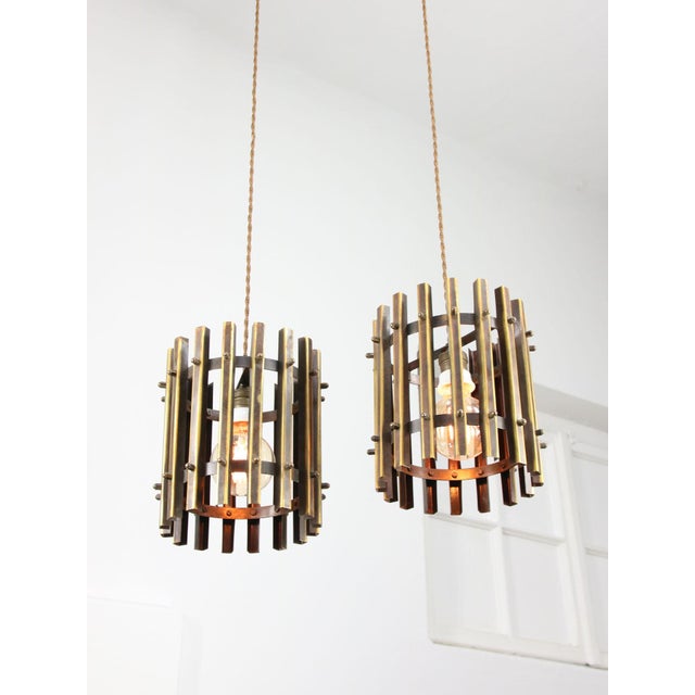 Vintage Italian Brass Cage Pendant Lamps, 1970s, Set of 2 For Sale - Image 12 of 15