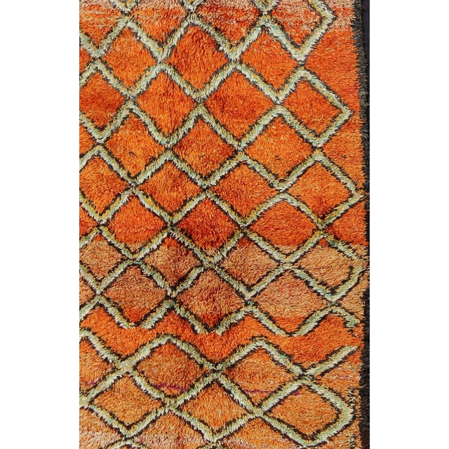 Tribal Wide Runner, Vintage Moroccan Gallery Rug With Diamond Design in Orange & Green 4'10'' X 11'4'' For Sale - Image 3 of 6