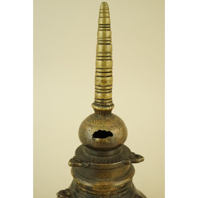 Antique Indian Dawat Bronze Inkwell in the Shape of a Stupa Pagoda, India, 19th Century For Sale - Image 16 of 18