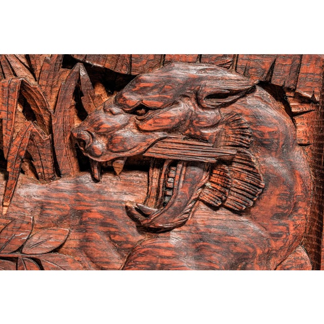 Fascinated Large Antique Colonial India Hand Carved Wood Plaque Anglo-Indian Elephant Tiger Safari Wall Panel British Raj Art Home Decor For Sale - Image 9 of 16
