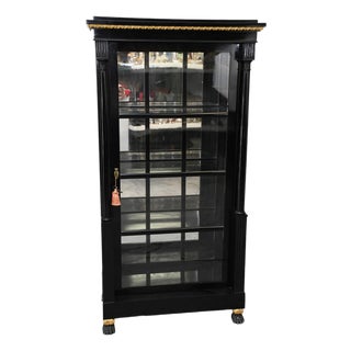 Antique Biedermeier 19th C Black Lacquer Display Cabinet For Sale