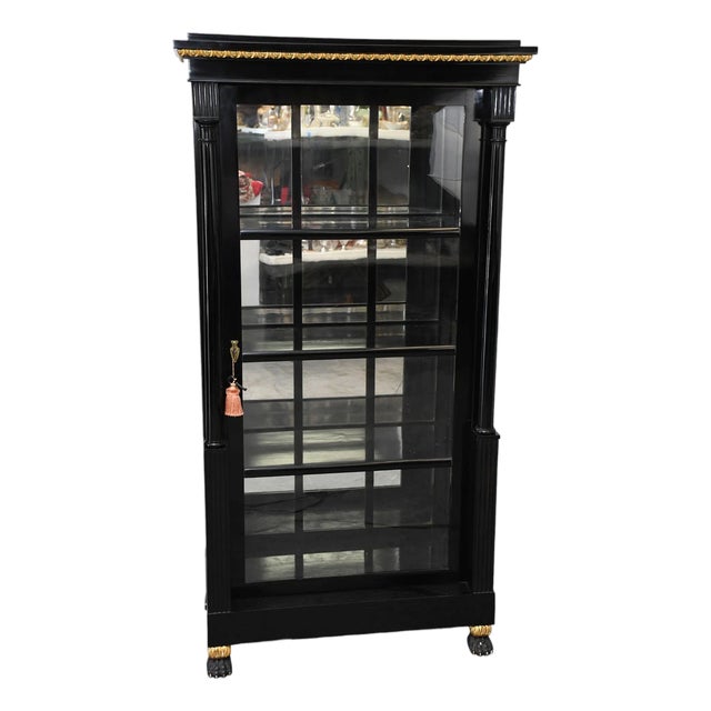 Antique Biedermeier 19th C Black Lacquer Display Cabinet For Sale